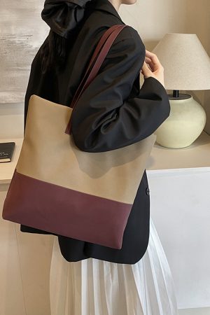 Large Capacity Retro Color-Blocking Suede Tote Bag for Women - Stylish Spring Summer Shoulder Bag for Commuting