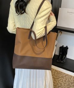 Large Capacity Retro Color-Blocking Suede Tote Bag for Women - Stylish Spring Summer Shoulder Bag for Commuting