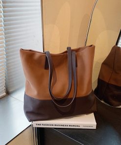 Large Capacity Retro Color-Blocking Suede Tote Bag for Women - Stylish Spring Summer Shoulder Bag for Commuting