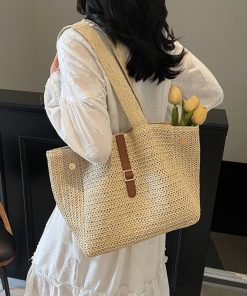 Large Capacity Woven Straw Beach Bag for Women - 2025 Summer Vacation Travel Tote, Perfect for Commuting and Beach Days