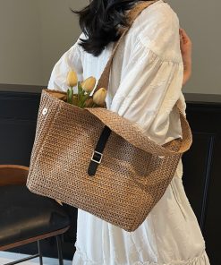 Large Capacity Woven Straw Beach Bag for Women - 2025 Summer Vacation Travel Tote, Perfect for Commuting and Beach Days