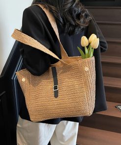 Large Capacity Woven Straw Beach Bag for Women - 2025 Summer Vacation Travel Tote, Perfect for Commuting and Beach Days