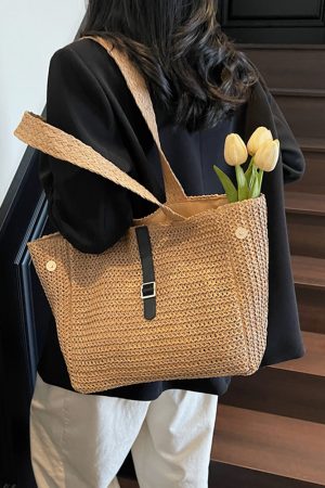 Large Capacity Woven Straw Beach Bag for Women - 2025 Summer Vacation Travel Tote, Perfect for Commuting and Beach Days