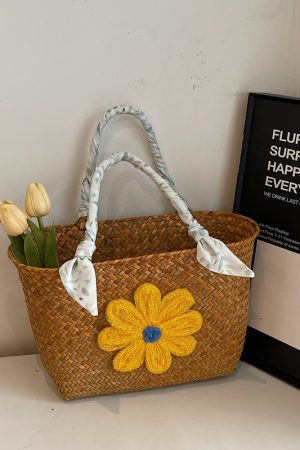Large Capacity Woven Straw Tote Bag for Women with Bamboo Handle - Stylish Beach Shopping Basket for Summer 2025
