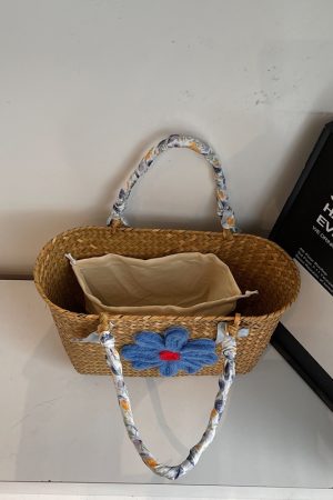 Large Capacity Woven Straw Tote Bag for Women with Bamboo Handle - Stylish Beach Shopping Basket for Summer 2025