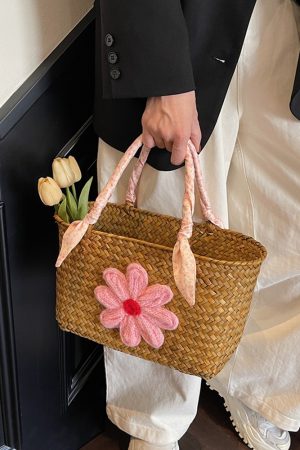 Large Capacity Woven Straw Tote Bag for Women with Bamboo Handle - Stylish Beach Shopping Basket for Summer 2025