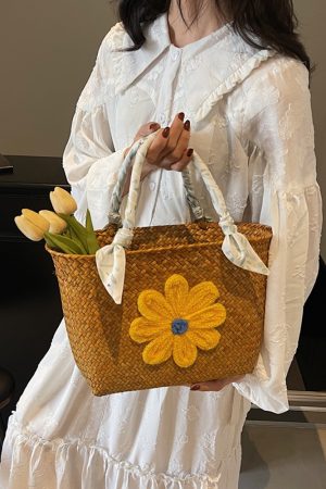 Large Capacity Woven Straw Tote Bag for Women with Bamboo Handle - Stylish Beach Shopping Basket for Summer 2025