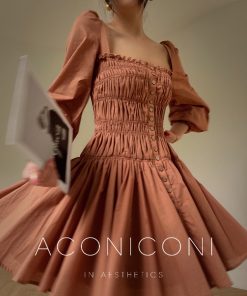 Late Autumn Floral Print Dress, French Square Neck, Waist-Defined, Slimming Design, Perfect for Tea Breaks and Fall Events