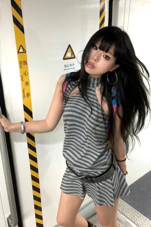 Lawyer Fashion, Outfit Look - Striped Halter Neck Mini Dress