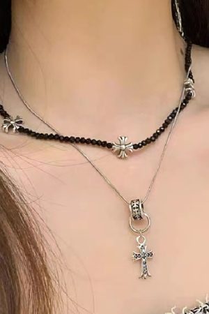 Layered Clavicle Chain Necklace with Belt Buckle and Cross Pendant - Trendy High-End Sweater Accessory for Stylish Looks