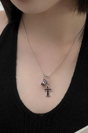 Layered Clavicle Chain Necklace with Belt Buckle and Cross Pendant - Trendy High-End Sweater Accessory for Stylish Looks