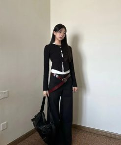 Layered Hollow Round Neck Slim Fit Long Sleeve Reversible Knitted Base Shirt for Women - Flattering Pumpkin Top, Perfect for Fall Fashion