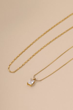 Layered Vintage Clavicle Chain Necklace with Zircon Pendant, Pig Nose Design, European & American Blogger Style for Women