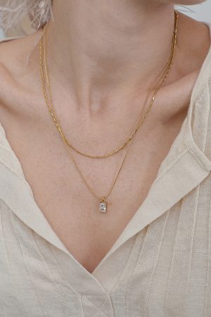 Layered Vintage Clavicle Chain Necklace with Zircon Pendant, Pig Nose Design, European & American Blogger Style for Women