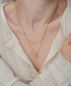 Layered Vintage Clavicle Chain Necklace with Zircon Pendant, Pig Nose Design, European & American Blogger Style for Women
