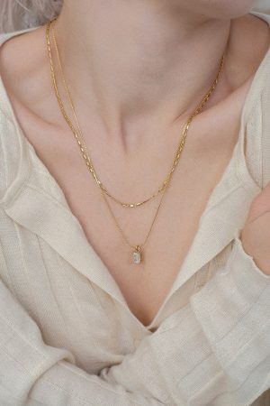 Layered Vintage Clavicle Chain Necklace with Zircon Pendant, Pig Nose Design, European & American Blogger Style for Women