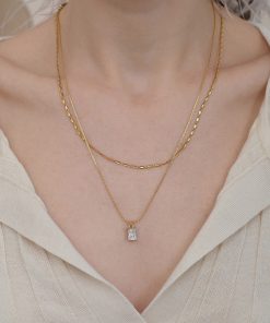 Layered Vintage Clavicle Chain Necklace with Zircon Pendant, Pig Nose Design, European & American Blogger Style for Women