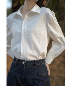 Layered White Long Sleeve Shirt for Women - French Style Casual Top for Spring & Autumn, Chic and Versatile Fashion Essential