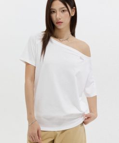 Lazy Off-Shoulder Short Sleeve T-Shirt for Women - 2025 Summer Casual Versatile Loose Top, Fashionable Y2K Style