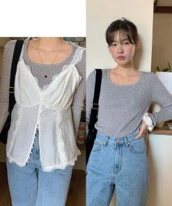 Lemay Square-Neck Ribbed Knit T-Shirt - Korean Style Essential for Layering, Perfect for Y2K and 90s Fashion Lovers