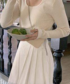 Lemay Square-Neck Ribbed Knit T-Shirt - Korean Style Essential for Layering, Perfect for Y2K and 90s Fashion Lovers