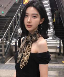 Leopard Print Long Silk Scarf for Women - Spicy Girl Summer Neck Accessory, Versatile Retro Fashion Statement