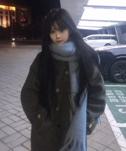 Light Blue Faux Cashmere Scarf - Warm Thickened Cold-Resistant Shawl, Versatile Solid Color Neck Gaiter for Winter Style