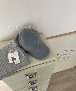 Light Blue Korean Style Corduroy Baseball Cap with Small Logo - Trendy Fit for Everyday Wear