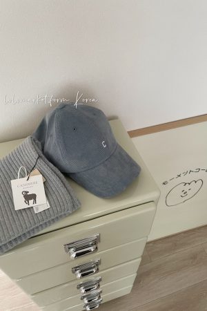Light Blue Korean Style Corduroy Baseball Cap with Small Logo - Trendy Fit for Everyday Wear