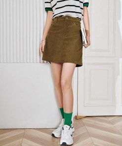 Light Blue Socks Outfit, Baggy Jeans For Women - Dark Academia Corduroy Mini Skirt