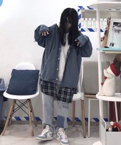 Light-Colored Patchwork Color-Block Denim Straight Leg Pants - Trendy Loose Fit Slimming Versatile Style for Casual Wear