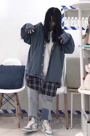 Light-Colored Patchwork Color-Block Denim Straight Leg Pants - Trendy Loose Fit Slimming Versatile Style for Casual Wear