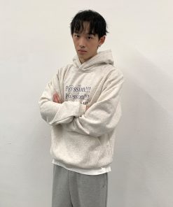 Light Gray Loose Fleece Hoodie for Women and Men, National Trend, Roaring Beast Design, Casual Streetwear Style