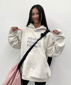 Light Gray Loose Fleece Hoodie for Women and Men, National Trend, Roaring Beast Design, Casual Streetwear Style