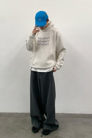 Light Gray Loose Fleece Hoodie for Women and Men, National Trend, Roaring Beast Design, Casual Streetwear Style