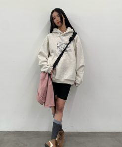 Light Gray Loose Fleece Hoodie for Women and Men, National Trend, Roaring Beast Design, Casual Streetwear Style