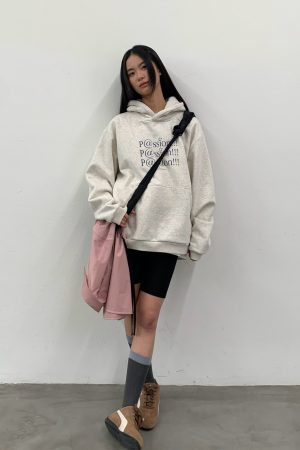 Light Gray Loose Fleece Hoodie for Women and Men, National Trend, Roaring Beast Design, Casual Streetwear Style