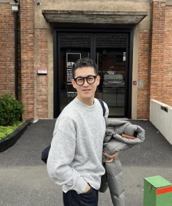 Light Gray Round Neck Sweater for Men, Korean Style Casual Knit Top, Autumn Winter Fashion Essential