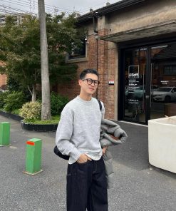 Light Gray Round Neck Sweater for Men, Korean Style Casual Knit Top, Autumn Winter Fashion Essential