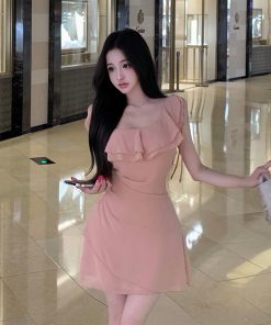 Light Luxury Chiffon Ruffled Sleeveless Dress - Waist-Defined Short Skirt for Vacation Style - Trendy Women's Summer Fashion