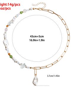 Light Luxury Colorful Beaded Necklace Set with Faux Pearl and Chain, European American Fashionable Accessory for Stylish Outfits