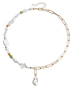 Light Luxury Colorful Beaded Necklace Set with Faux Pearl and Chain, European American Fashionable Accessory for Stylish Outfits