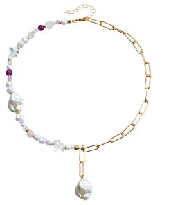 Light Luxury Colorful Beaded Necklace Set with Faux Pearl and Chain, European American Fashionable Accessory for Stylish Outfits