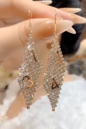 Light Luxury Crystal Diamond-Shaped Earrings with Zircon â€“ Versatile High-End Ethnic Style Ear Hooks for Fashionable Looks