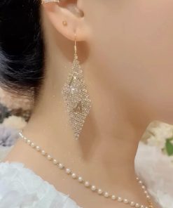Light Luxury Crystal Diamond-Shaped Earrings with Zircon â€“ Versatile High-End Ethnic Style Ear Hooks for Fashionable Looks