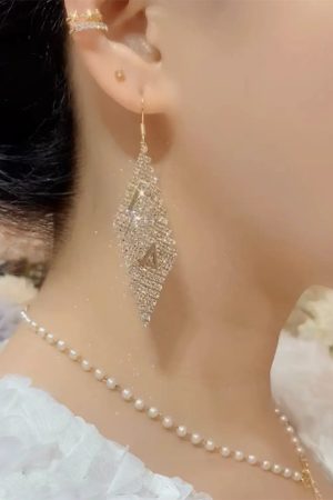 Light Luxury Crystal Diamond-Shaped Earrings with Zircon â€“ Versatile High-End Ethnic Style Ear Hooks for Fashionable Looks