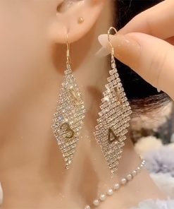 Light Luxury Crystal Diamond-Shaped Earrings with Zircon â€“ Versatile High-End Ethnic Style Ear Hooks for Fashionable Looks