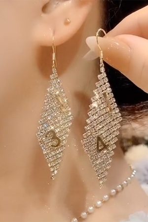 Light Luxury Crystal Diamond-Shaped Earrings with Zircon â€“ Versatile High-End Ethnic Style Ear Hooks for Fashionable Looks