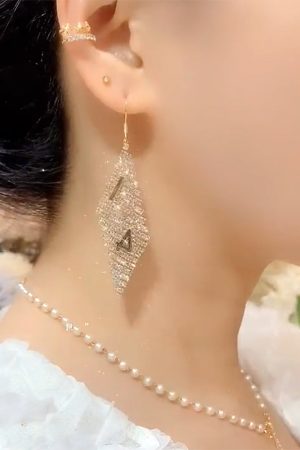 Light Luxury Crystal Diamond-Shaped Earrings with Zircon â€“ Versatile High-End Ethnic Style Ear Hooks for Fashionable Looks