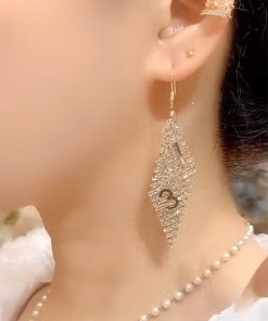 Light Luxury Crystal Diamond-Shaped Earrings with Zircon â€“ Versatile High-End Ethnic Style Ear Hooks for Fashionable Looks